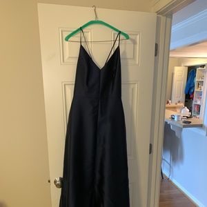 Alfred Sung Strappy Sateen A-Line Gown (Midnight)